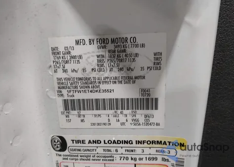 2013 Ford F-150 Xlt from USA, damaged, VIN 1FTFW1ET4DKE35521